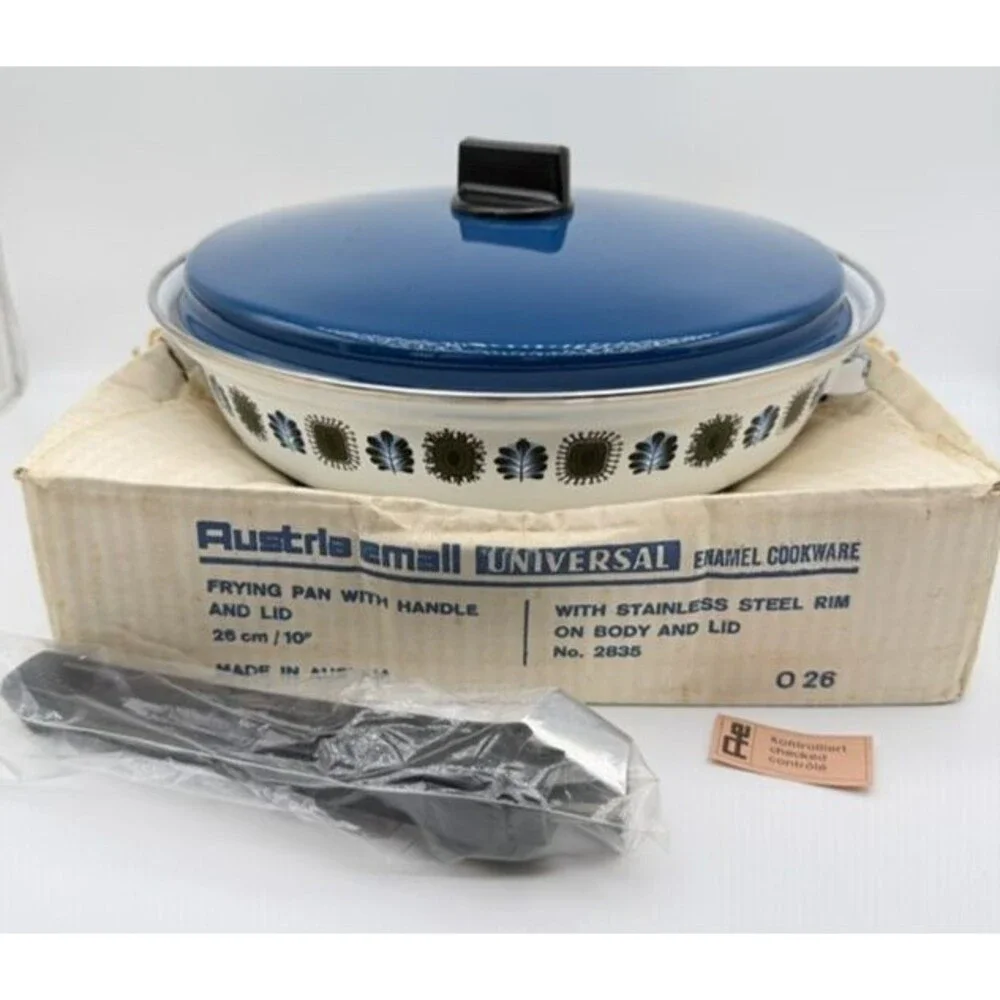 Austria Email Universal 11” Fry Pan Enamel Cookware Blue Green Peacock #026 NEW